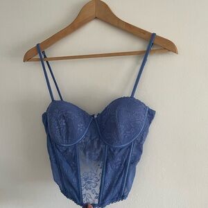 Dusty Blue Romantic Lace Back-zip Mermaid Corset Bustier Balletcore Fairycore